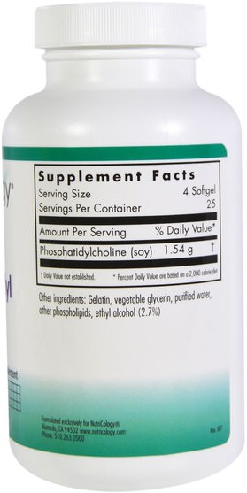 維生素，膽鹼，磷脂酰膽鹼 - Nutricology, Phosphatidyl Choline, 100 Softgels
