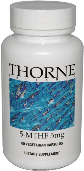 維生素，葉酸，5-mthf葉酸（5甲基四氫葉酸） - Thorne Research, 5-MTHF, 5 mg, 60 Vegetarian Capsules