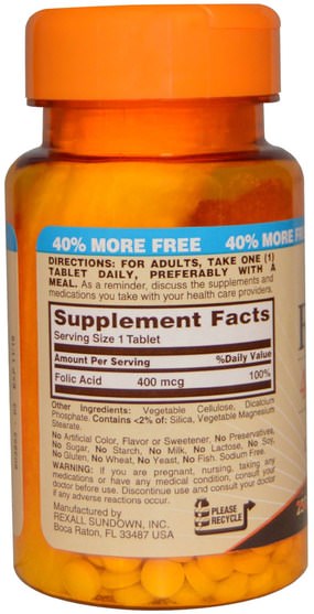 維生素，葉酸 - Sundown Naturals, Folic Acid, 400 mcg, 350 Tablets