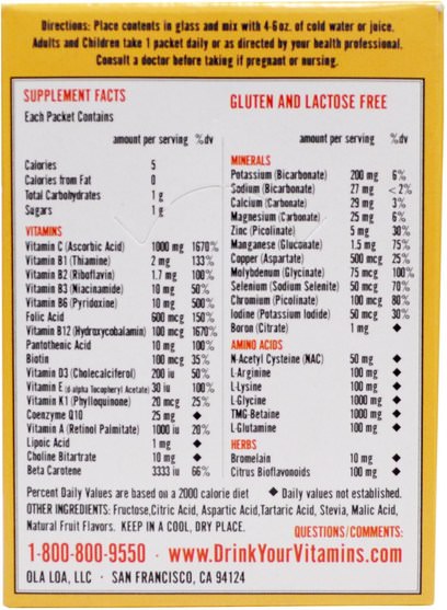 維生素，液體多種維生素 - Ola Loa, Energy, Multi Vitamin, Orange, 30 Packets, (7.2 g) Each