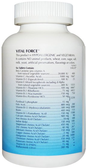 維生素，多種維生素 - Eclectic Institute, Vital Force, Vitamin and Mineral Supplement, 180 Tablets