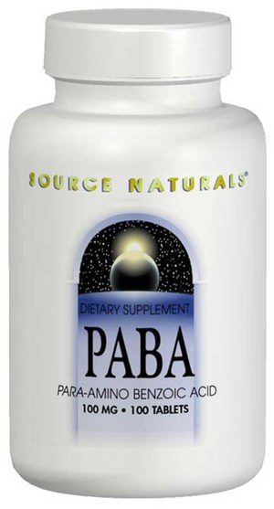 維生素，巴巴 - Source Naturals, PABA, 100 mg, 250 Tablets