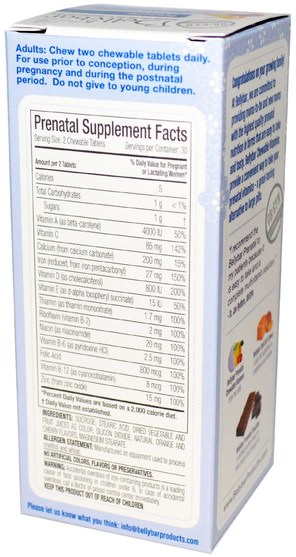 維生素，產前多種維生素 - Bellybar, Prenatal Chewable Vitamins, Mixed Fruit Flavor, 60 Chewable Tablets