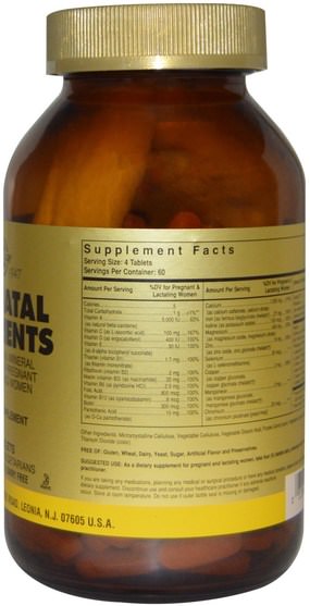 維生素，產前多種維生素 - Solgar, Prenatal Nutrients, Multivitamin & Mineral, 240 Tablets