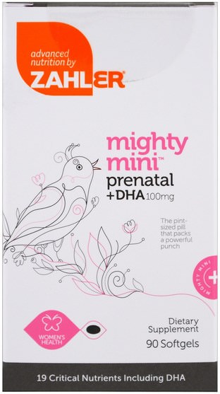維生素，產前多種維生素 - Zahler, Mighty Mini Prenatal + DHA, 100 mg, 90 Softgels