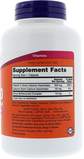 維生素，補品，抗壞血酸鈣 - Now Foods, C-500, Calcium Ascorbate-C, 250 Capsules