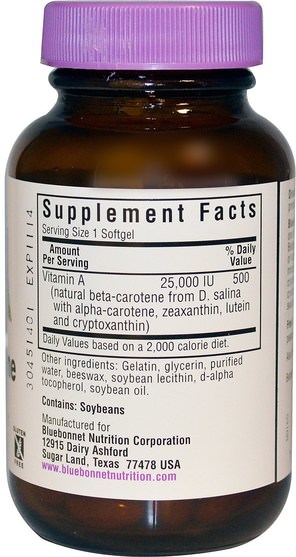 維生素，補品，類胡蘿蔔素 - Bluebonnet Nutrition, Natural Beta-Carotene, 25.000 IU, 90 Softgels