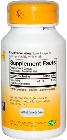 維生素，補品 - Natures Way, Vitamin D-400, Natural Dry Form, 100 Capsules