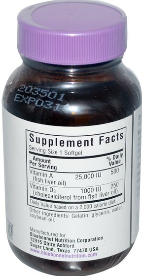 維生素，維生素a和d - Bluebonnet Nutrition, Vitamin A & D3, 100 Softgels