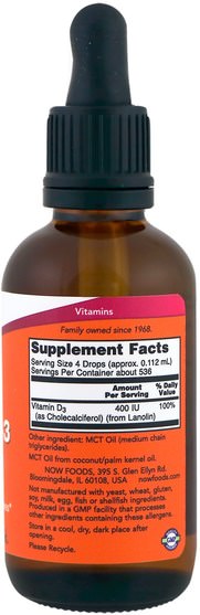 維生素，維生素a和d - Now Foods, Liquid Vitamin D-3, 2 fl oz (60 ml)