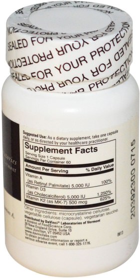 維生素，維生素A和維生素D3 - DaVinci Laboratories of Vermont, A D K, 60 Capsules
