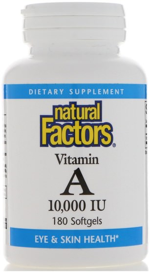 維生素，維生素a - Natural Factors, Vitamin A, 10.000 IU, 180 Softgels