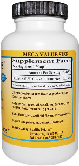 維生素，維生素B，生物素 - Healthy Origins, Biotin, Ultra Potency, 10.000 mcg, 360 Vcaps