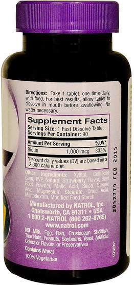 維生素，維生素B，生物素 - Natrol, Biotin, Fast Dissolve, Strawberry Flavor, 1.000 mcg, 90 Tablets