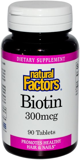 維生素，維生素B，生物素 - Natural Factors, Biotin, 300 mcg, 90 Tablets