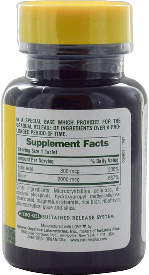 維生素，維生素B，生物素 - Natures Plus, Biotin & Folic Acid, 30 Tablets