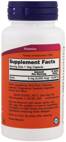維生素，維生素B，生物素 - Now Foods, Biotin, 5.000 mcg, 60 Veg Capsules