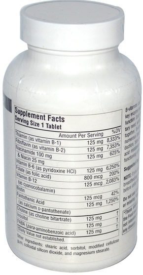 維生素，維生素B複合物100 - Source Naturals, B-125, 125 mg, 90 Tablets