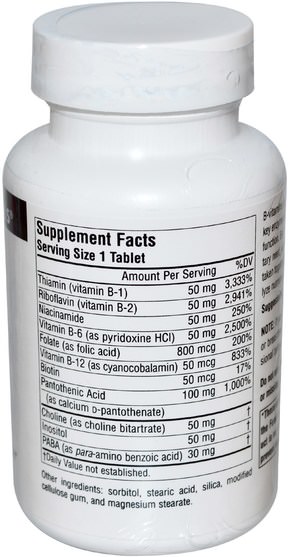 維生素，維生素b複合物50 - Source Naturals, B-50 Complex, 50 mg, 100 Tablets