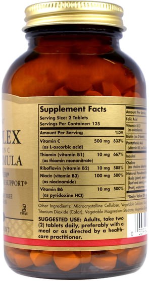 維生素，維生素B複合物，健康，抗壓力 - Solgar, B-Complex with Vitamin C Stress Formula, 250 Tablets