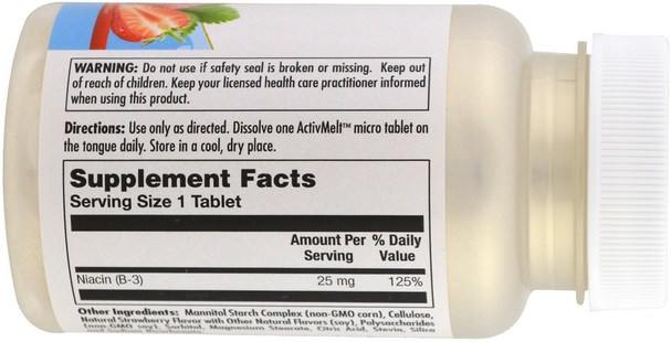 維生素，維生素b - KAL, Niacin, Strawberry, 25 mg, 200 Micro Tablets