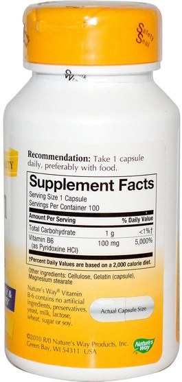 維生素，維生素b - Natures Way, Vitamin B-6, 100 Capsules