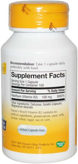 維生素，維生素b - Natures Way, Vitamin B2, 100 mg, 100 Capsules