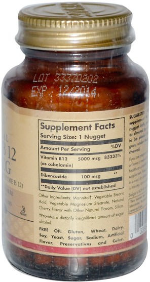 維生素，維生素b - Solgar, Sublingual Vitamin B12, 5000 mcg, 60 Nuggets