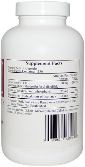 維生素，維生素b，維生素b1 - 硫胺素 - Cardiovascular Research Ltd., Ecological Formulas, Allithiamine (Vitamin B1), 50 mg, 250 Capsules
