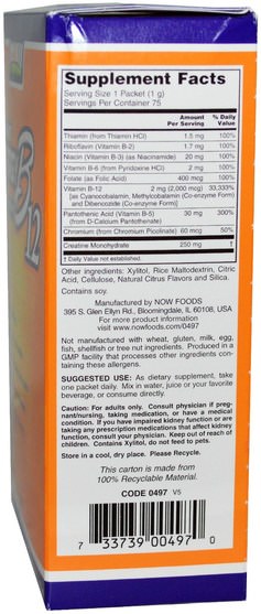 維生素，維生素B，維生素b12，健康，慢性疲勞綜合徵cfs - Now Foods, Instant Energy B-12, 2000 mcg, 75 Packets, (1 g) Each
