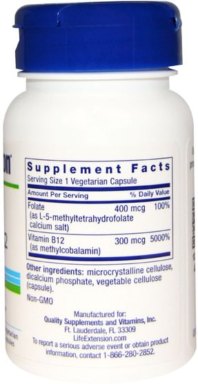 維生素，維生素b，維生素b12 - Life Extension, BioActive, Folate & Vitamin B12, 90 Veggie Caps