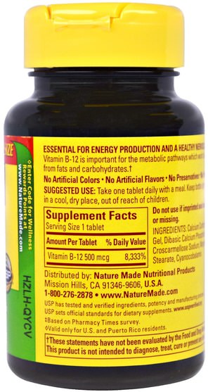 維生素，維生素b，維生素b12 - Nature Made, Vitamin B-12, 200 Tablets