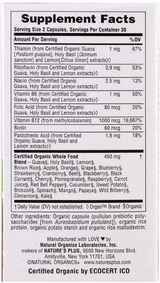 維生素，維生素b，維生素b12 - Natures Plus, Source of Life Garden, Organic Vitamin B12, 60 Veggie Caps