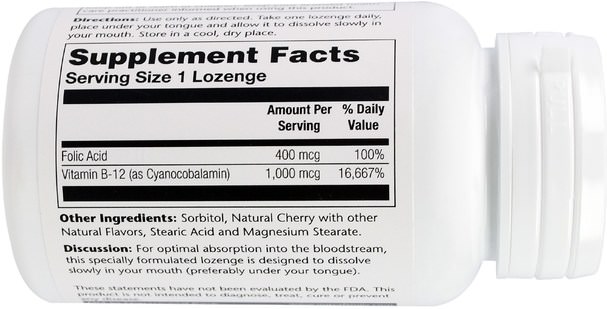 維生素，維生素b，維生素b12 - Solaray, Vitamin B-12, 1000 mcg, 90 Cherry Lozenges