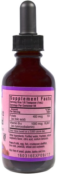 維生素，維生素b，維生素b12，維生素b12 - 液體 - Bluebonnet Nutrition, Liquid Vitamin B-12 & Folic Acid, Natural Raspberry Flavor, 2 fl oz (59 ml)