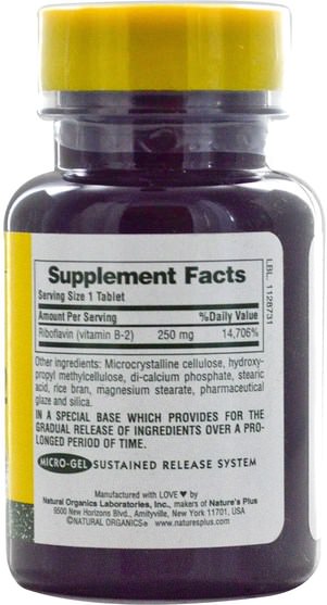 維生素，維生素b，維生素b2 - 核黃素 - Natures Plus, Vitamin B-2, 250 mg, 60 Tablets