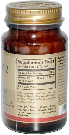 維生素，維生素b，維生素b2 - 核黃素 - Solgar, Vitamin B2, 50 mg, 100 Tablets