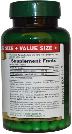 維生素，維生素B，維生素b3，菸酸沖洗，健康 - Natures Bounty, Flush Free Niacin, 500 mg, 120 Capsules