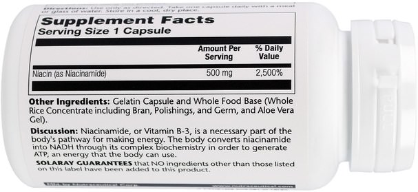 維生素，維生素B，維生素b3，菸酸沖洗 - Solaray, Niacinamide, 500 mg, 100 Capsules