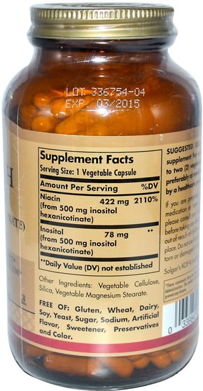 維生素，維生素B，維生素b3，菸酸沖洗 - Solgar, No-Flush Niacin, 500 mg, 250 Vegetable Capsules