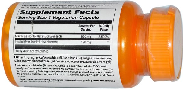 維生素，維生素B，維生素b3，菸酸沖洗 - Thompson, No Flush Niacin, 500 mg, 30 Veggie Caps
