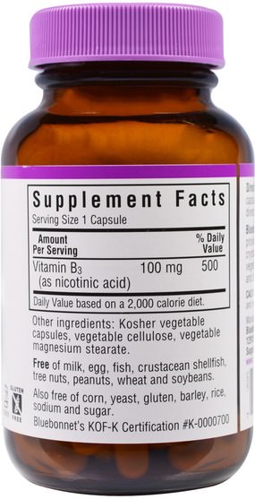 維生素，維生素b，維生素b3，維生素b3 - 菸酸 - Bluebonnet Nutrition, Niacin, 100 mg, 90 Veggie Caps