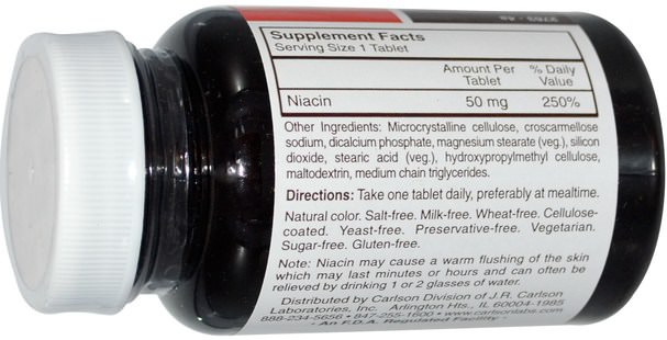 維生素，維生素b，維生素b3，維生素b3 - 菸酸 - Carlson Labs, Niacin, 50 mg, 300 Tablets