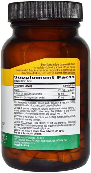 維生素，維生素b，維生素b3，維生素b3 - 菸酸 - Country Life, Niacin, 500 mg, 90 Tablets