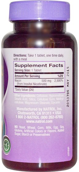 維生素，維生素B，維生素b3，維生素b3 - 菸酸沖洗 - Natrol, Niacin TR, Time Release, 500 mg, 100 Tablets