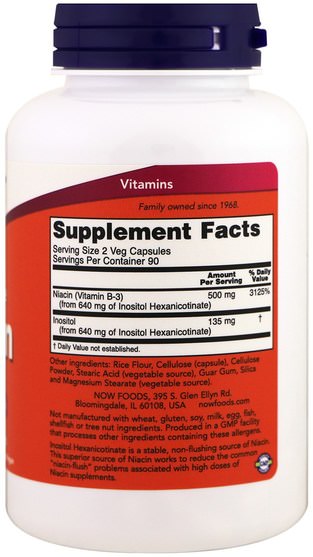 維生素，維生素B，維生素b3，維生素b3 - 菸酸沖洗 - Now Foods, Flush-Free Niacin, 250 mg, 180 Veg Capsules