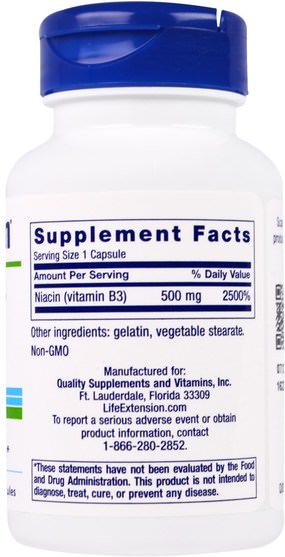 維生素，維生素b，維生素b3，維生素b3 - 菸酸 - Life Extension, Vitamin B3 Niacin, 500 mg, 100 Capsules