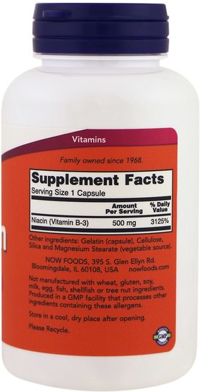 維生素，維生素b，維生素b3，維生素b3 - 菸酸 - Now Foods, Niacin, 500 mg, 100 Capsules