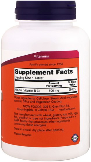 維生素，維生素b，維生素b3，維生素b3 - 菸酸 - Now Foods, Niacin, 500 mg, 250 Tablets