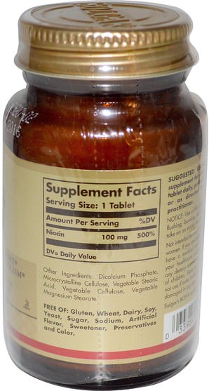 維生素，維生素b，維生素b3，維生素b3 - 菸酸 - Solgar, Niacin (Vitamin B3), 100 mg, 100 Tablets